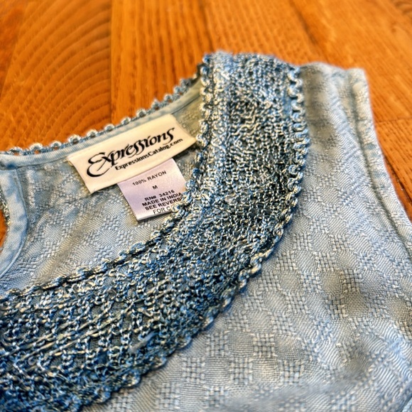 Expressions vintage 100% rayon denim chambray embroidered maxi dress size M - Picture 3 of 4